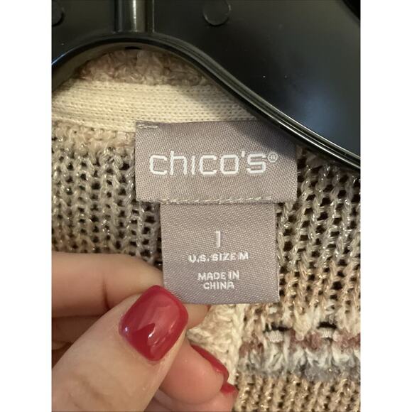 Chico’s Striped Mixed-Yarn Cocoon Cardigan Women’s Size M Open Front Curved Hem - Picture 2 of 11